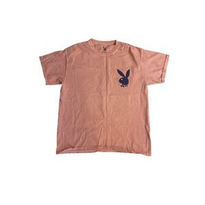 Playboy Mens Graphic T-Shirt Large Dusty Rose Pink Rabbit Head Logo Crew Neck L